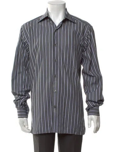 Pre-owned Zegna Striped Long Sleeve Dress Shirt In Grey