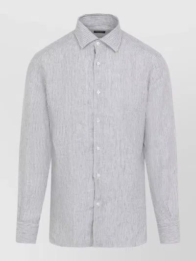 Zegna Striped Long Sleeve Shirt Button Cuffs Collar In Gray