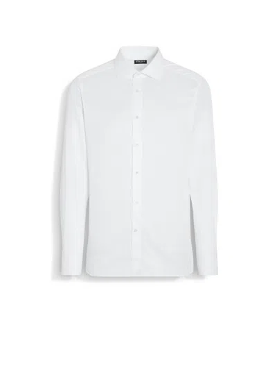 Zegna White And Light Blue Structured Striped Trecapi Cotton Shirt In Multi