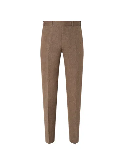 Zegna Striped Oasi Lino Trousers In Brown