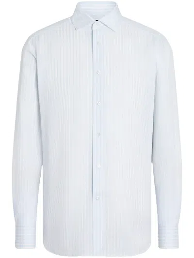 Zegna Centoventimila Striped Cotton Shirt In 白色