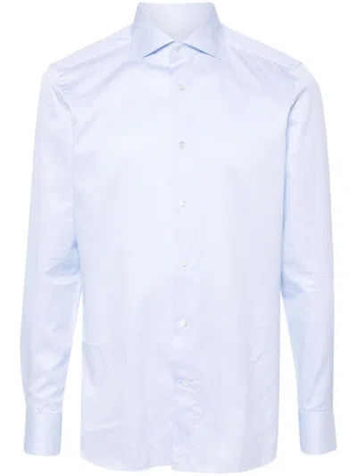 Zegna Point-collar Cotton Shirt In Blue