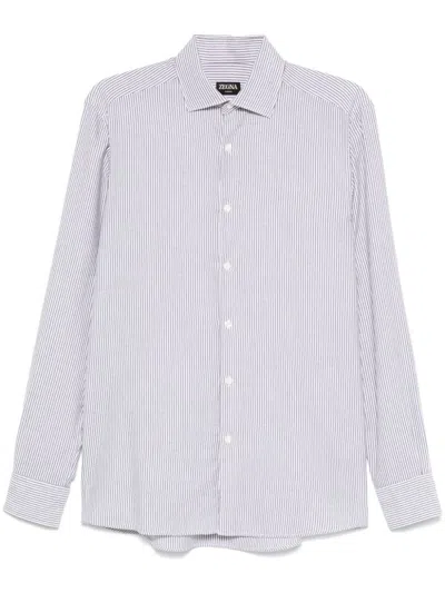 Zegna Striped Shirt In Blue