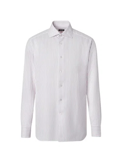 Zegna Dark Pink And White Striped Cotton Linen And Silk Shirt In Multi