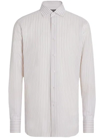 Zegna Centoventimila Striped Cotton Shirt In White