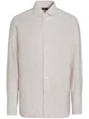 Zegna White And Dark Purple Macro-striped Silk Cotton And Cashmere Shirt In White