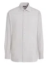 Zegna Brown And White Striped Silk And Cotton Blend Shirt In Gray