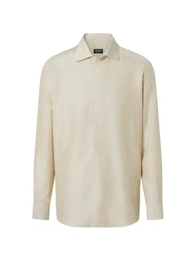 Zegna Striped Oasi Linen Shirt In Neutral