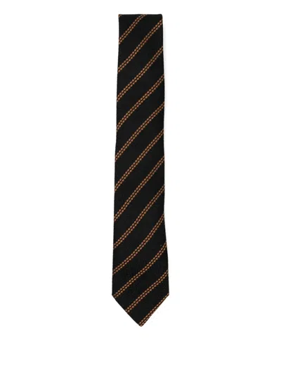 Zegna Striped Silk Tie In Black
