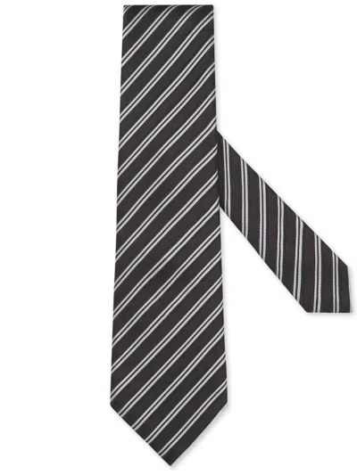 Zegna Striped Silk Tie In Black