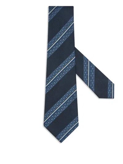 Zegna Striped Silk Tie In Blue