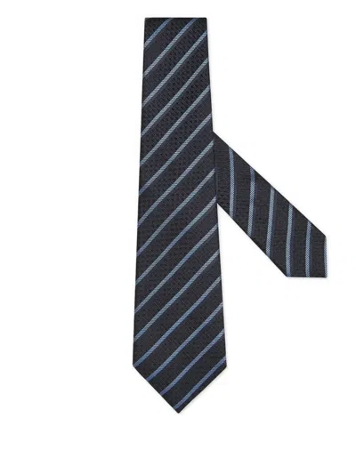 Zegna Striped Silk Tie In Blue