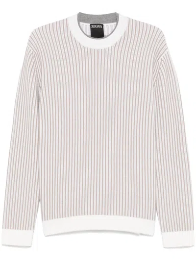 Zegna Striped Sweater In Neutrals