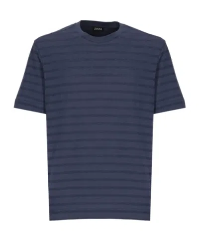 Zegna Striped T-shirt In Blue