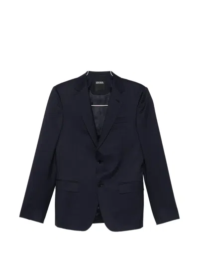 Zegna Striped Tailored Suit In Blue