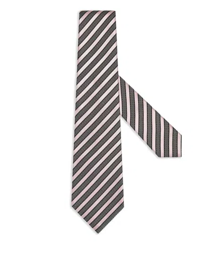 Zegna Striped Tie In Brown