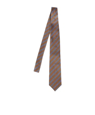 Zegna Striped Tie In Brown