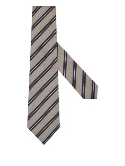 Zegna Striped Tie In Gray