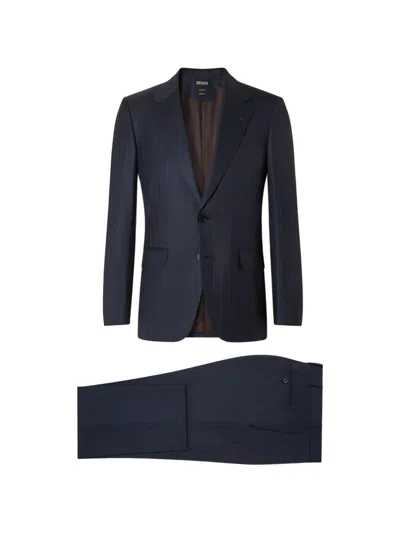 Zegna Striped Wool Suit In Blue