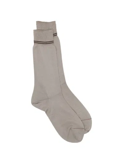 Zegna Stripe-detail Ribbed-cuff Socks In Brown