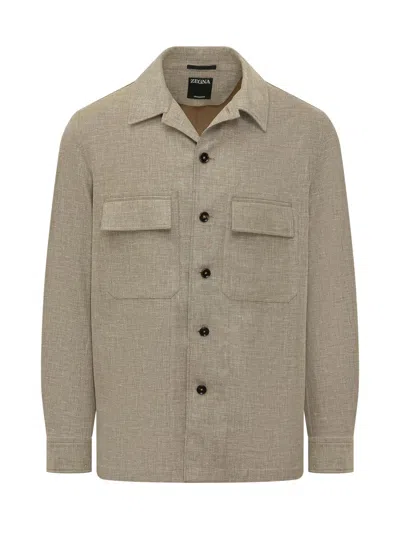 Zegna Stylish Overshirt With Pocket Detail And Button Closure In Brown