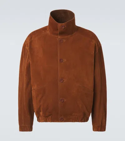 Zegna Suede Bomber Jacket In Brown