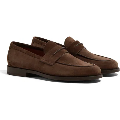 Zegna Suede Driving Loafer In Brown
