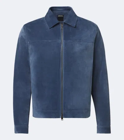 Zegna Light Blue Suede Blouson