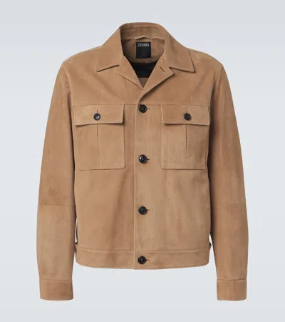 Zegna Suede Jacket In Brown