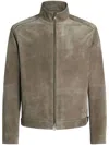 Zegna Zip Front Suede Blouson Jacket In Neutrals