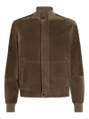 Zegna Suede Leather Blouson In Brown