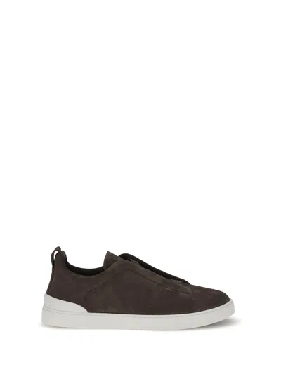Zegna Triple Stitch Suede Slip-on Sneaker In Brown