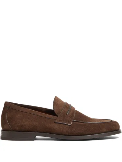 Zegna Dark Brown Suede Mocassin Corso Loafers