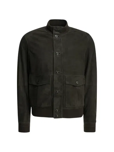 Zegna Suede Ribbed-trim Jacket In Green
