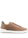 Zegna Almond Toe Beige Suede Slip-on Sneakers In Multi