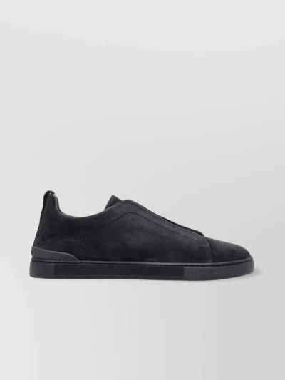 Zegna Triple Stitch Suede-trimmed Sneakers In Blue