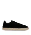 Zegna Suede Triple Stitch Espadrilles In Black