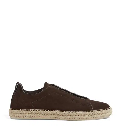 Zegna Suede Triple Stitch Espadrilles In Brown