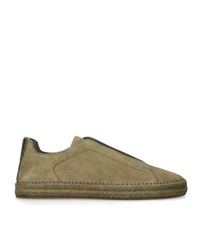 Zegna Suede Triple Stitch Espadrilles In Green