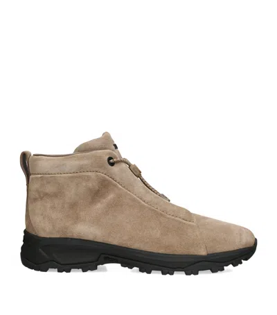Zegna Suede Triple Stitch High-top Sneakers In Beige