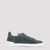 Zegna Men's Suede Triple Stitch Low Top Sneakers In Fde Blue Scuro Unito