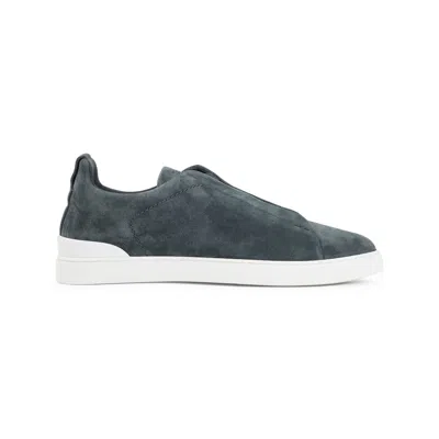 Zegna Men's Suede Triple Stitch Low Top Sneakers In Navy