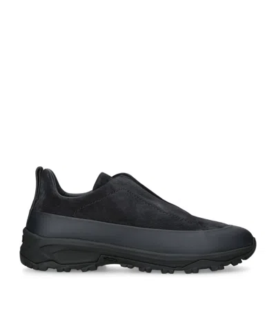 Zegna Suede Triple Stitch Monte Sneakers In Black