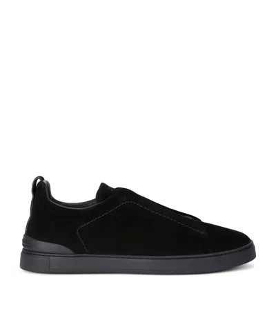 Zegna Black Suede Triple Stitch Sneakers