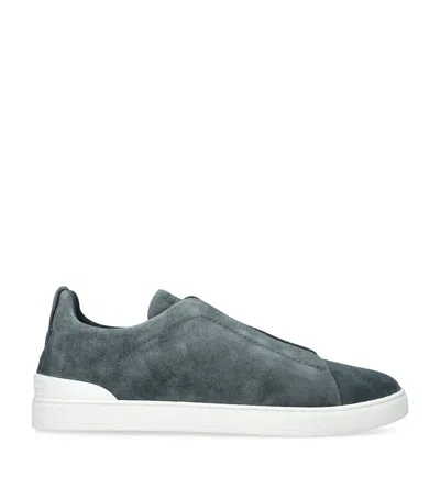 Zegna Navy Blue Suede Sneakers