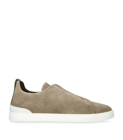 Zegna Suede Triple Stitch Sneakers In Brown