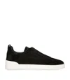 Zegna Triple Stitch Leather Sneakers In Black