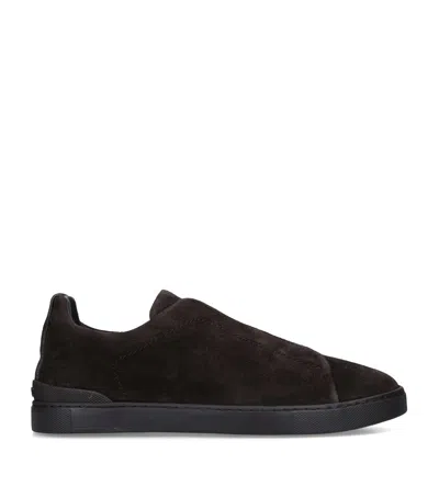 Zegna Elasticated-panel Suede Sneakers In Blue