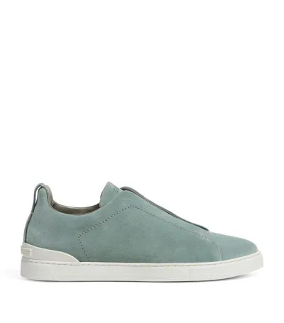 Zegna Suede Triple Stitch Sneakers In Green