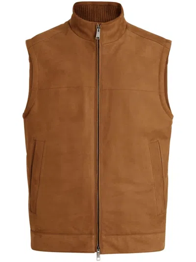 Zegna Suede Vest In Dark Foliage